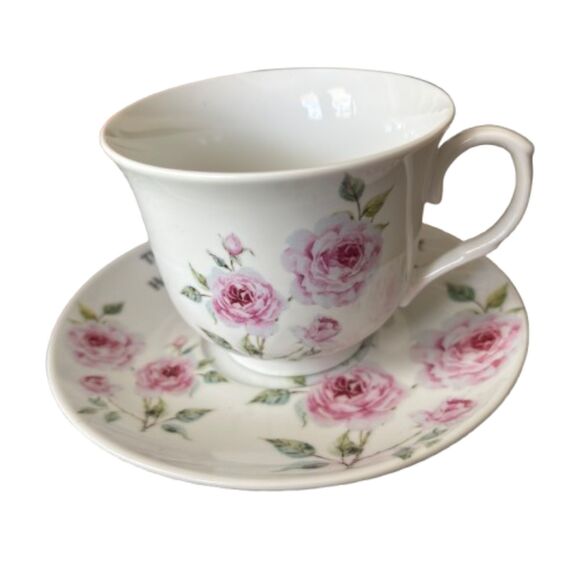 KENT POTTERY Pink Roses Inspirational Psalm 23 Fine Porcelain Cup & Saucer Set - Picture 1 of 7